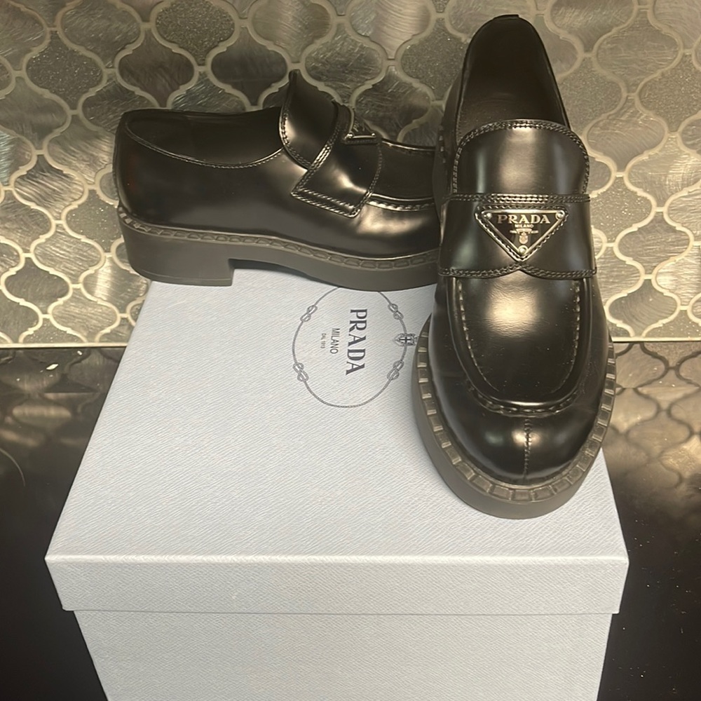Prada black leather loafers size 7